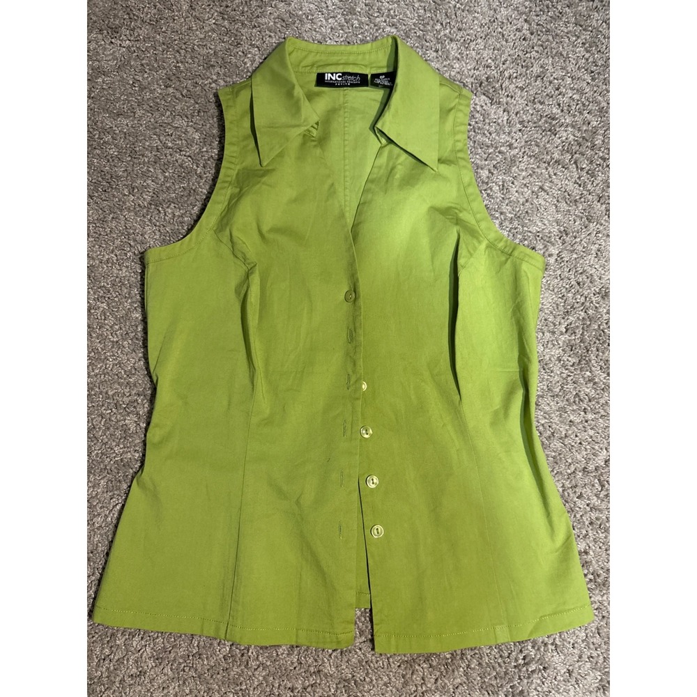 INC International Concepts Womens 6P Lime Green Sleeveless Stretch Button Up Top
